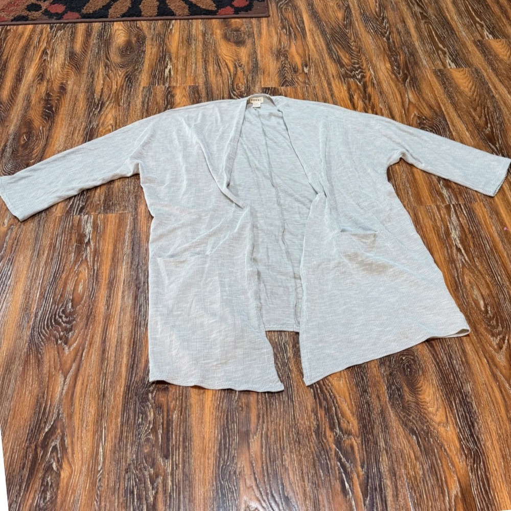 Donni Womens Light Grey Ribbed Open Front Cardigan OSFA Pockets Anthropologie
